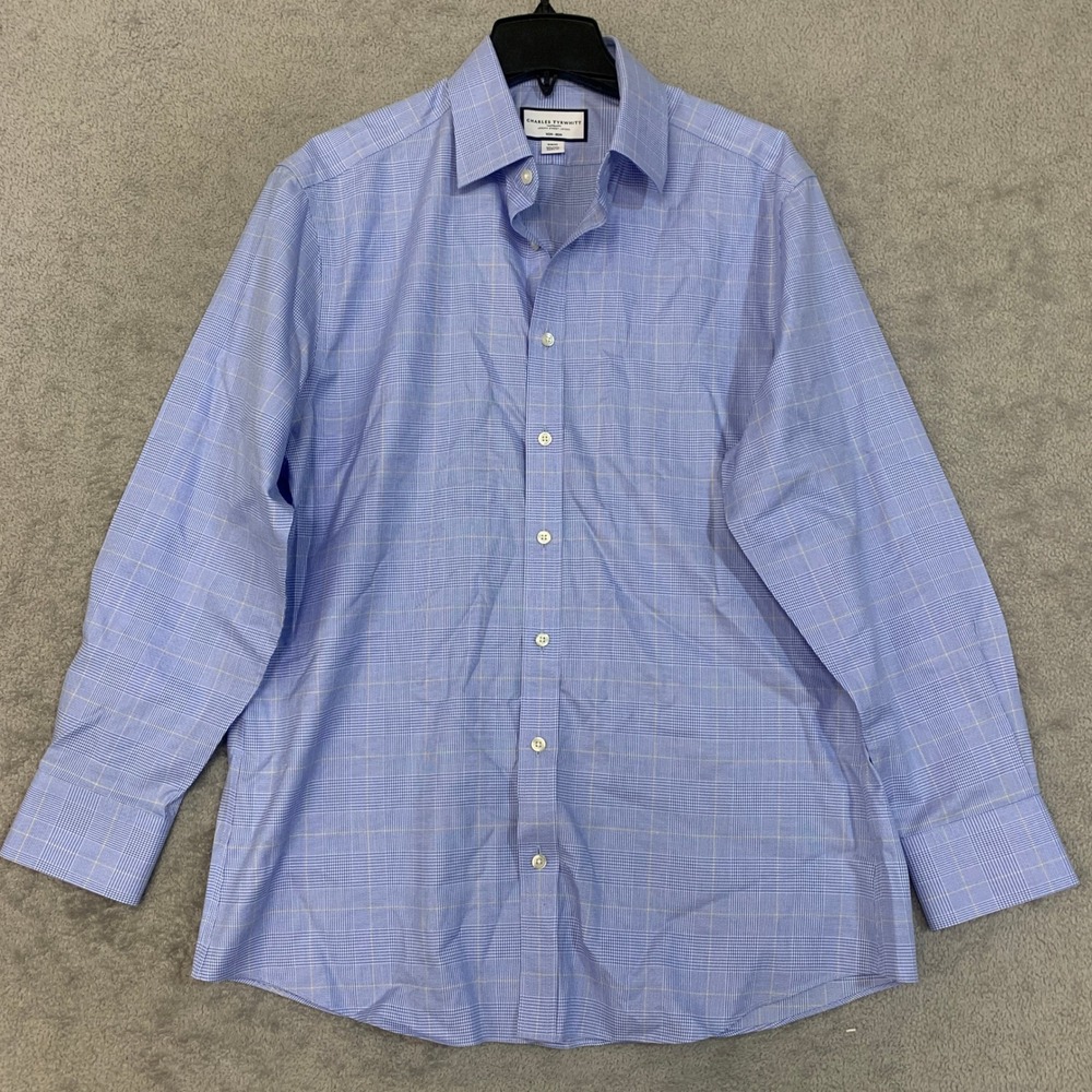 NWOT Charles Tyrwhitt Men's 16.5 Blue Cotton Plaid Slim Fit Dress Shirt - Picture 2 of 10